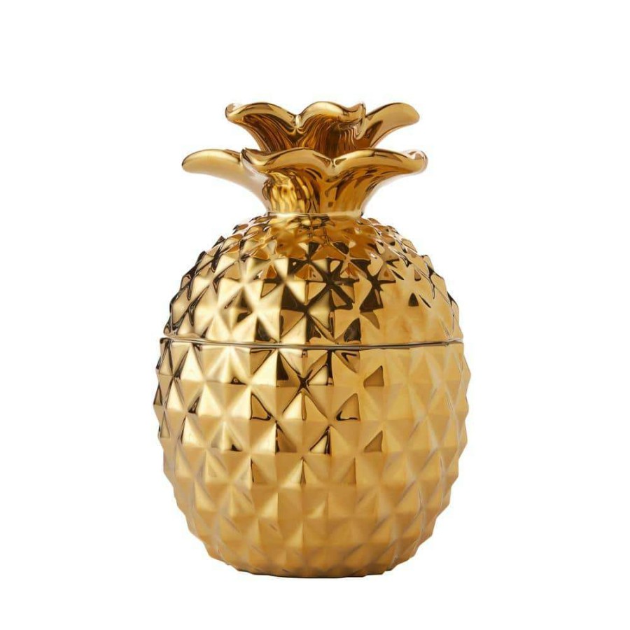 Bathroom Organizers *  | Skl Home Gilded Pineapple Cotton Jar, Stoneware, Gold