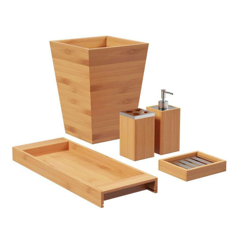 Bathroom Organizers *  | Lavish Home 5-Piece Bamboo Bathroom And Vanity Set In Natural