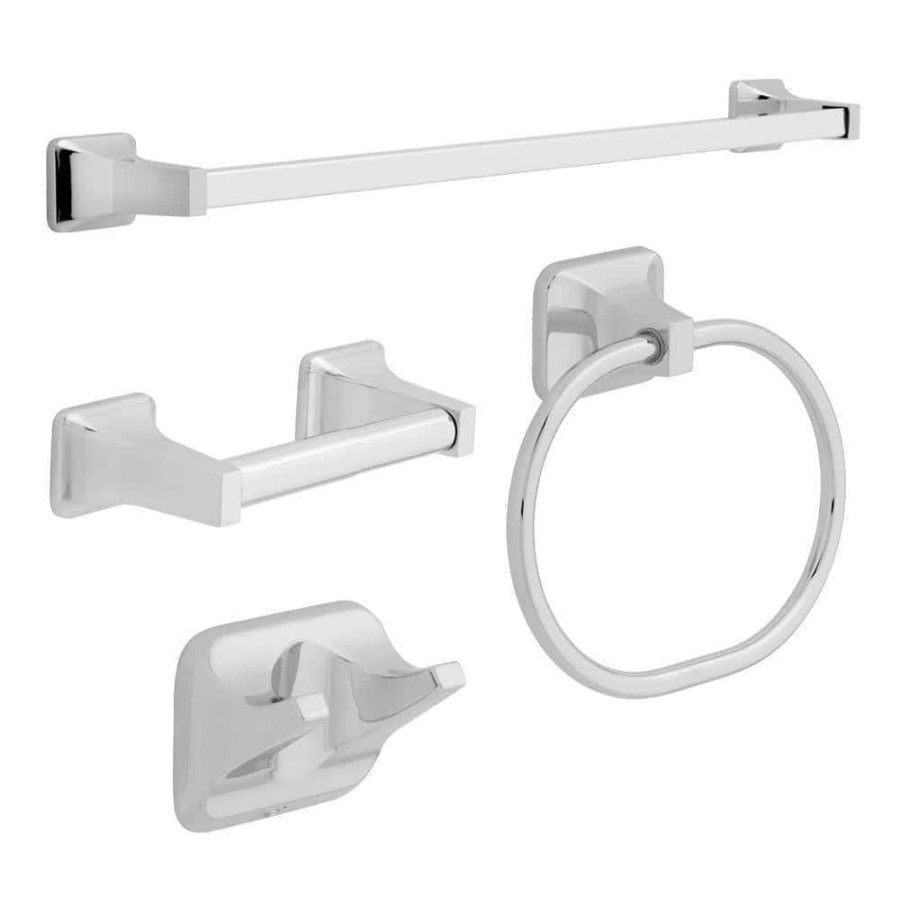 Bathroom Hardware *  | Franklin Brass Futura 4-Piece Bath Hardware Set In Chrome With Towel Ring Toilet Paper Holder Towel Hook And 24 In. Towel Bar