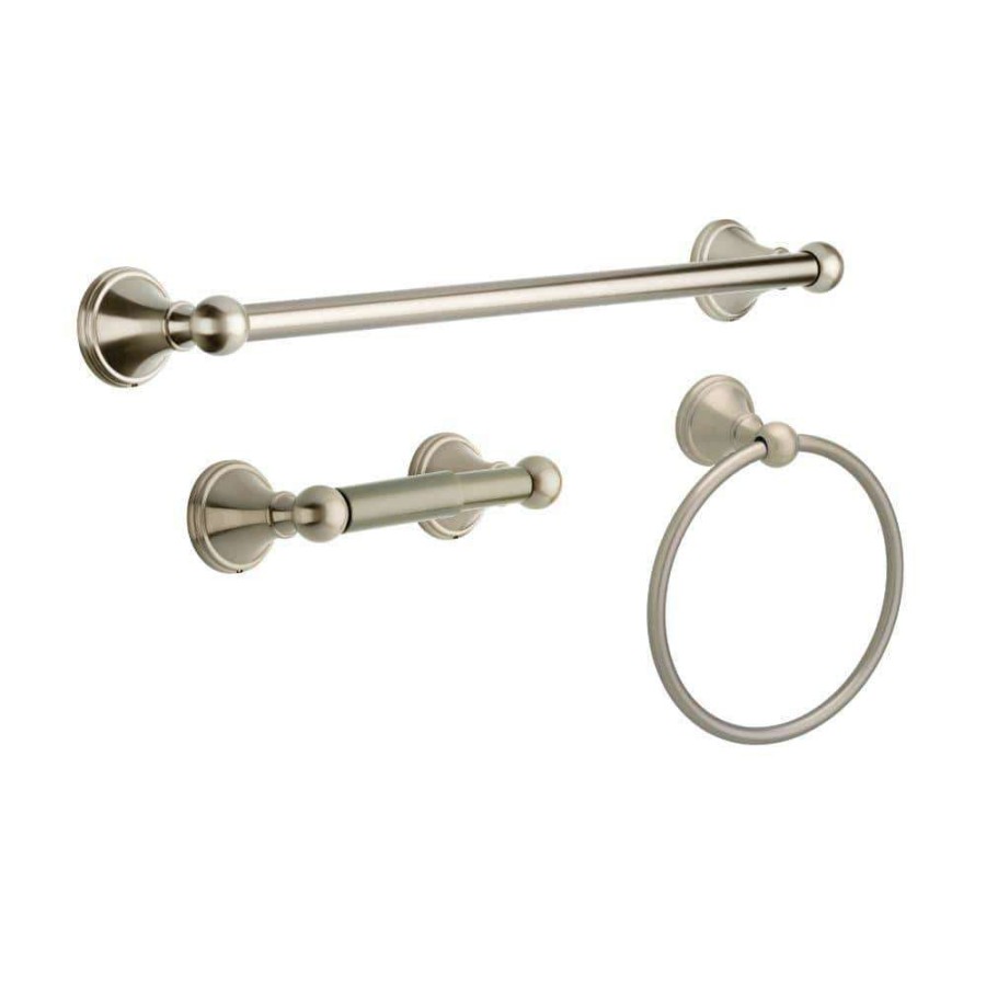 Bathroom Hardware *  | Delta Crestfield 3-Piece Bath Hardware Set With Towel Ring Toilet Paper Holder And 24 In. Towel Bar In Brushed Nickel