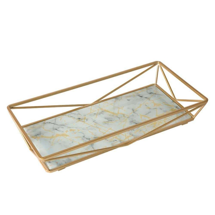 Bathroom Organizers *  | Home Details Marble Agate Design Geometric Vanity Tray In Gold