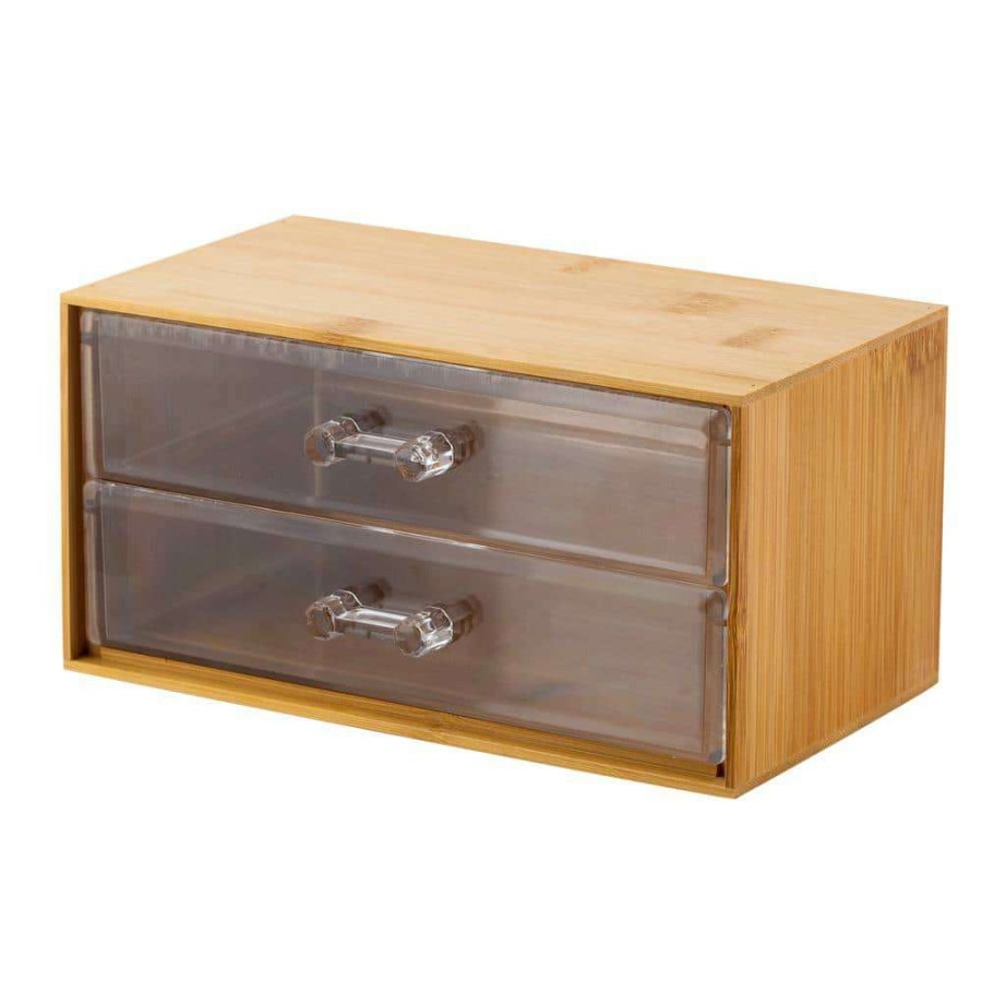 Bathroom Organizers *  | Simplify 2 Tier Cosmetic And Jewelry Chest In Bamboo