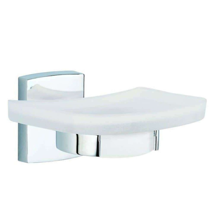 Bathroom Decor *  | No Drilling Required Klaam Wall Mount Soap Dish Holder With Frosted Glass In Chrome