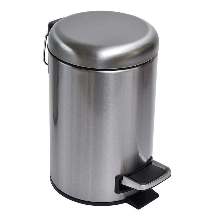 Bathroom Decor *  | Unbranded 3 L/ 0.8 Gal. Soft Close Small Round Metal Bath Floor Step Trash Can Waste Bin In Steel